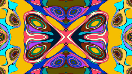 Abstract colorful psychedelic mandala kaleidoscope background pattern for a summer music festival
