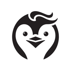Black and white penguin head icon illustration.