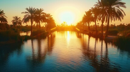 Serene Oasis View at Warm Golden Sunset