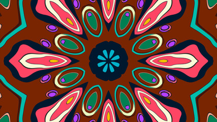 Abstract colorful psychedelic mandala kaleidoscope background pattern for a summer music festival
