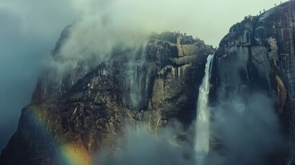 Stunning Sheer Cliff with Cascading Waterfall Detail