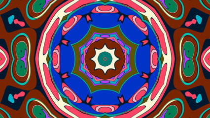 Abstract colorful psychedelic mandala kaleidoscope background pattern for a summer music festival
