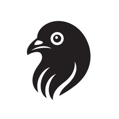 Black and white silhouette of a bird's head with a single eye.