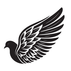 Fototapeta premium Black and white silhouette of a bird with wings spread.