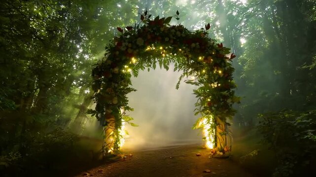 A garden arch with plants on it.  generative ai 