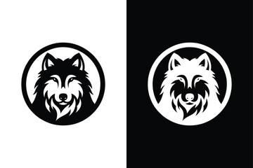 Black and White Wilderness Wolf Silhouette Vector Icon.