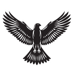 Naklejka premium Black and white silhouette of a hawk flying with its wings spread.