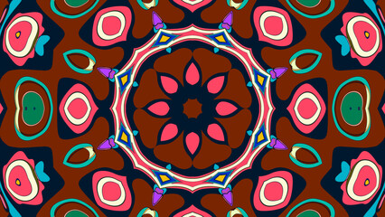 Abstract colorful psychedelic mandala kaleidoscope background pattern for a summer music festival
