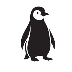 Black and white silhouette of a penguin standing on a white background.