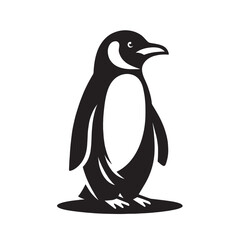 Black and white silhouette of a penguin.
