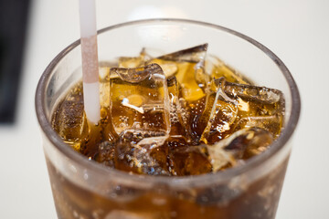 Refreshing Cola Drink with Ice Cubes