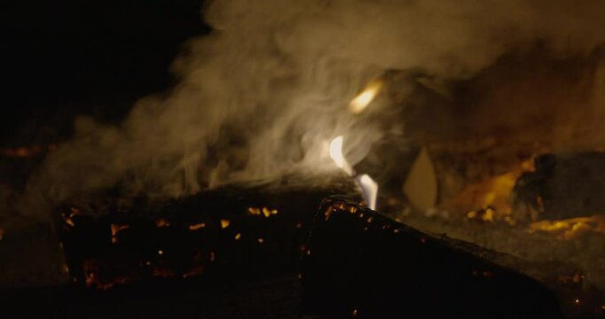 burning fire in a cave