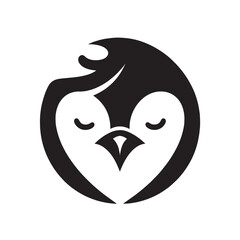 Black and white silhouette of a penguin's head with closed eyes.