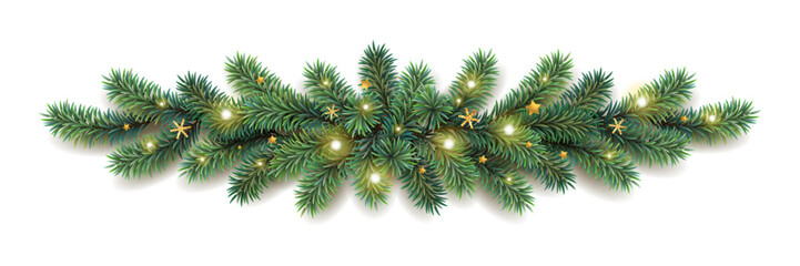 Banner with Christmas symbols. Christmas fir tree isolated on a white background. Header for website template.
