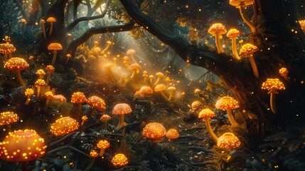 Obraz premium Enchanted Forest with Glowing Mushrooms