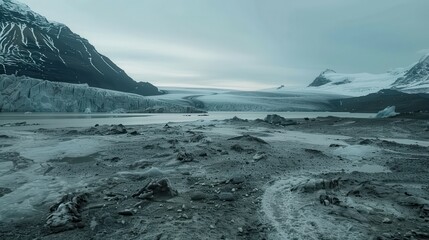 Barren Landscape with Glacier and Calm Waters