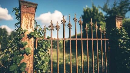 Closed factory gates with rusting metal and faded paint, symbolizing the decline of industry and the passage of time, reflecting a poignant reminder of economic shifts and the human impact of change