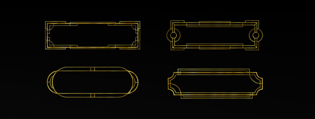 Gold ui frame rpg game button. Medieval border design for title or banner. Fancy royal interface element with ornament decoration. Rectangle shape gui label. Empty vintage art deco boarder isolated © klyaksun