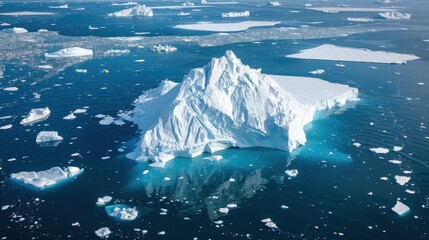 Obraz premium Aerial View of an Iceberg in Deep Blue Water