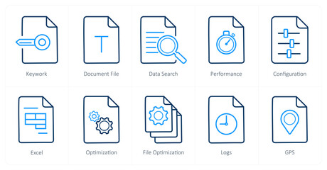 A set of 10 File icons as keywork, document file, data search