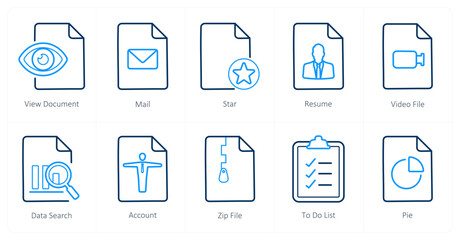 A set of 10 File icons as view document, mail, star