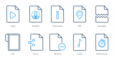 A set of 10 File icons as video, portfolio, information