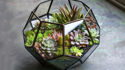 Overhead View of Succulent Arrangement in Geometric Glass