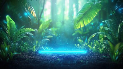 Obraz premium Enchanted forest glade with glowing portal and mystical atmosphere in lush greenery