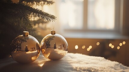 An empty scene featuring sparkling acrylic ornaments embedded with personal photographs, creating an ideal product mockup space,