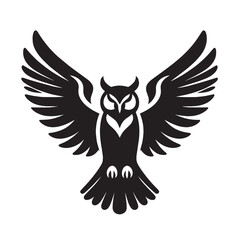 Black and white silhouette of an owl with outstretched wings.