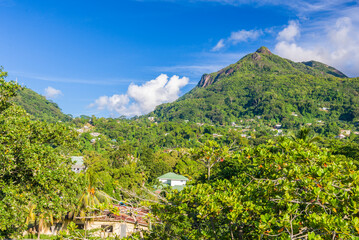 Mountains near Beau Vallon beach on Mahe island in Seychelles