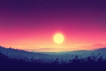 Naklejka premium simple gradient wallpaper calming with valleys and a sun , mostly purple gradient color