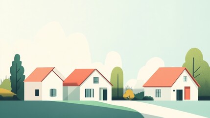 Fototapeta premium Peaceful Countryside Scene with Red Roofed Houses