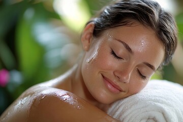 Naklejka premium Woman receiving back massage at spa, Generative AI