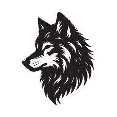 Black and white wolf head silhouette isolated on white background.