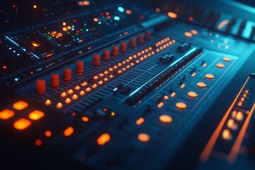 Obraz premium sound mixing console, faders, mixer, recording studio 