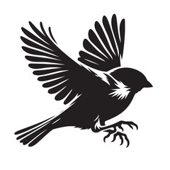 Black silhouette of a bird flying with spread wings.