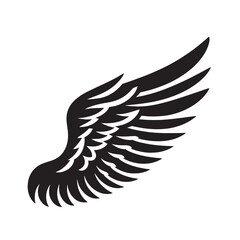 Black silhouette of a bird wing with detailed feathers.