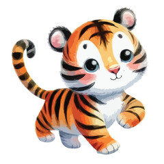 Cute mascot tiger cartoon in watercolor style