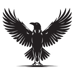 Black silhouette of a crow spreading its wings.