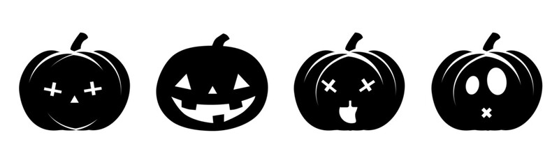 Set silhouette pumpkin on white background. Cute and scary pumpkins for halloween, bundle pumpkin, Halloween graphic elements. Halloween pumpkin faces. Vector illustration.