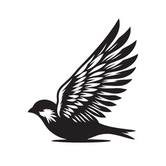 Fototapeta premium Black silhouette of a flying bird with spread wings.