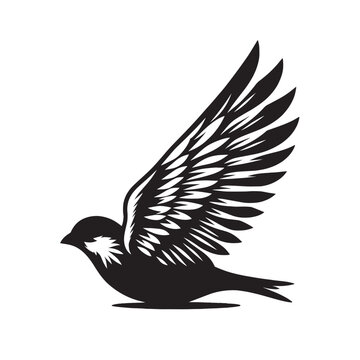 recommend clip art: Black silhouette of a flying bird with spread wings.