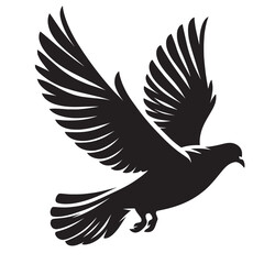 Black silhouette of a flying dove with wings spread.