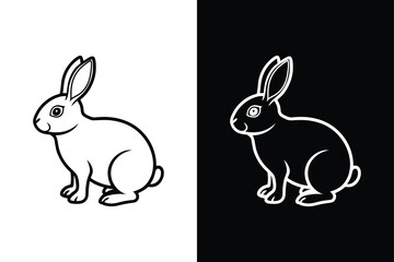 Minimal Rabbit Line Art. Black Outline Icon for Illustrations