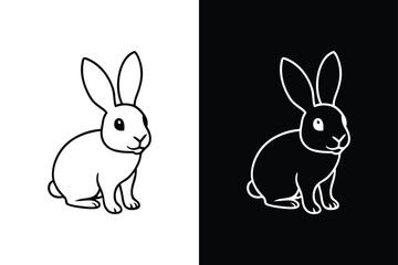 Rabbit Silhouette Icon. Clean Line Art Vector Illustration