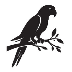 Obraz premium Black silhouette of a parrot perched on a branch.