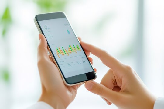Person monitoring glucose levels on phone app