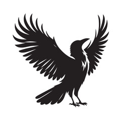 Black silhouette of a raven with outstretched wings.