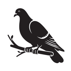Black silhouette of a pigeon perched on a branch.
